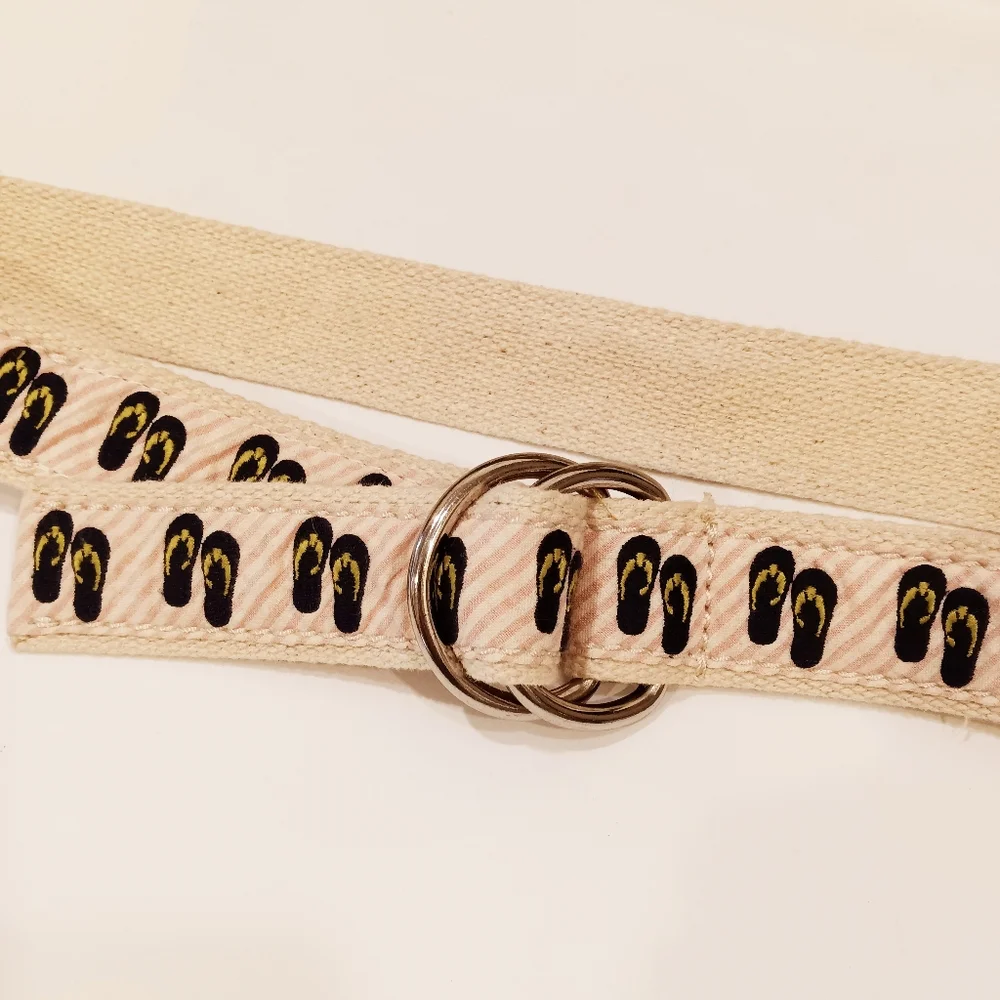 J. Crew Web Belt w/ Flip Flop Embroidery on Pink & White Stripe Seersucker - Picture 6 of 9